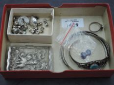 A small selection of white metal jewellery, most stamped 925, including bangles, buckle part, stud