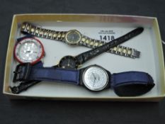 Four fashion watches including Swatch, Seiko 2P21-OB80 and Citizen US Open 6031-G10703 etc
