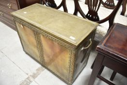 A vintage brass bound two handled storage box, width approx. 75cm