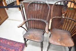 A period Elm and Ash Windsor chair having spindle back , and H stretcher
