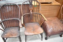 A period Elm and Ash Windsor chair having boss type back , and H stretcher