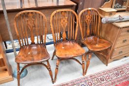 Three nice quality reproduction elm Windsor dining chairs, Titchmarsh and Goodwin or similar