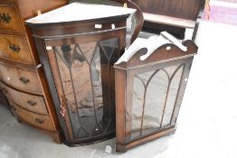 Two reproduction corner wall display cabinets