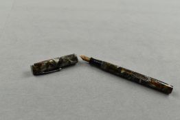 A Waterman 32 leverfill fountain pen in grey/red/ brown marble with single narrow band to the cap