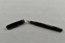 A Waterman Stalwart leverfill fountain pen in black with two narrow bands to the cap having Waterman