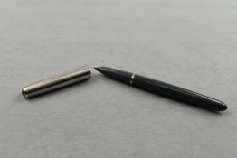A Parker 51 fountain pen in grey with steel cap. Approx 13.7cm