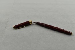 A Parker 17 Super Duofold fountain pen in red with broad band to cap. Approx 13.4cm