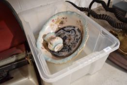 A wash bowl and vase etc