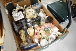 A selection of mixed items and ceramics including candle sticks