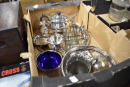 A fine silver plated part tea service and two ecclesiastical styled communion cups