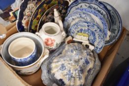 A selection of mixed items and ceramics including blue and white wares