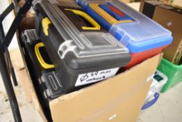 A selection of art bins and tool storage boxes
