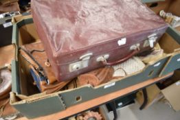 An assortment of handbags etc , including leather coin purse and macrame bag