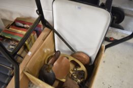 A mixed lot of vintage and antique kitchenalia including trivet,enamel tray and chestnut roaster.