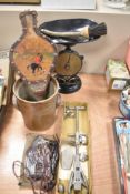 A selection of vintage hardware including Salters family scale and travel iron