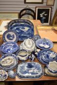 A selection of blue and white wear ceramics including hand painted Chinese tureen lid and Wedgwood
