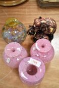 A selection of Mdina pink and mottled glass vases with similar Phoenician glass vase