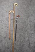 A Hazel shafted and horn handled shepherds crook