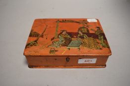 A Japan lacquer artist paint container having an image of go game with tea