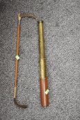 A vintage Britannic four draw brass cased telescope with riding crop