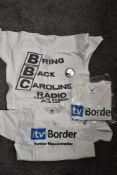 A bring back Caroline radio T-shirt with two Border TV T-shirts