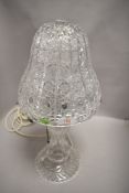 An Art Deco era clear cut crystal glass library or desk lamp of mushroom form