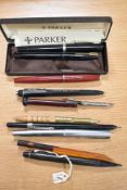 A selection of ink and fountain pens including Platignum Regal, Watermans and Shaeffer