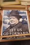 A selection of reproduction WWII military posters, including propaganda interest