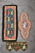 A selection of embroidered and wool worked textiles