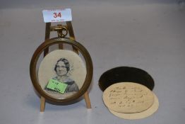 A mid Victorian miniature portrait sketch of a lady in dress
