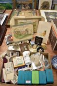 A selection of ephemera and photographic slides including black and white postcards etc