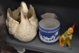 A large swan planter AF along with a Sylvac gnome and Adams planter