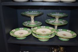 A selection of Victorian porcelain, comprising footed comport and cake stands having foliage leaf