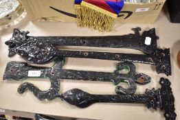 A selection of wrought iron door or furniture straps
