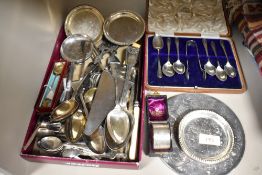 A selection of cutlery and table wares including Hm silver napkin ring