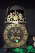 An 18th century and later lantern clock of large proportions having single hand fusee mechanism with