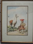 A D, (20th century), a watercolour, Lama interest, 30 x 22cm, mounted framed and glazed, 46 x 36cm