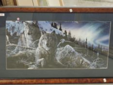Geoff Taylor, (20th century), after, a print, wolves, 36 x 74cm, mounted framed and glazed, 57 x