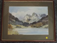 E Greig Hall, (20th century), a watercolour, Langdale Pikes, signed bottom right and attributed