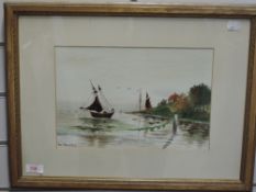 W Moody, (20th century), a watercolour, estuary view, signed bottom right, 20 x 30cm, mounted framed