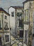 (20th century), style of Buffet, stylised street view, 76 x 46, unframed