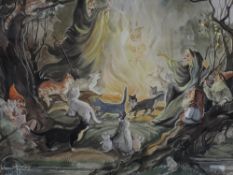 Patience Arnold, (1901-1992), a watercolour,witches coven, signed bottom left, 33 x 42cm, re-mounted