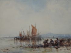 William Edward Webb, (1862- 1903), a watercolour, sorting fish, signed, 25 x 35cm, modern mount