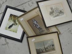 (19th century), an engraving, Ripon, 11 x 17cm, mounted framed and glazed, 24 x 28cm, and three