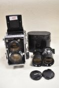 A Mamiya C3 Professional camera with Mamiya-Sekor 65mm 3,5 lens and Mamiya-Sekor 18cm 4,5 lens
