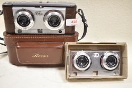 An Iloca 3D Stereo Rapid camera with Steinheil Munchen Cassarit 35mm f2.8 lens with original leather