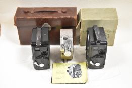Three Cine cameras. Two Dekko cine cameras one boxed, and a Bell & Howell 605 Double Run Eight