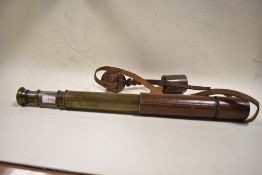 A Broadhurst Clarkson & Co, London leather clad brass telescope