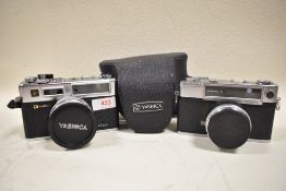 Two Yashica cameras A Minster D with Yashinon 4.5cm f2,8 lens and a Yashica Electro 35 with Color-
