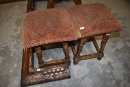 A pair of beech framed bar style stools